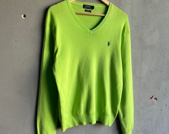 Polo Ralph Lauren Hellgrüner Pullover mit V-Ausschnitt, Größe M