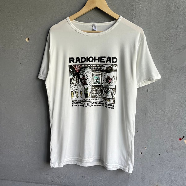 Vintage Radiohead Everybody Stops Band White T-shirt Size L