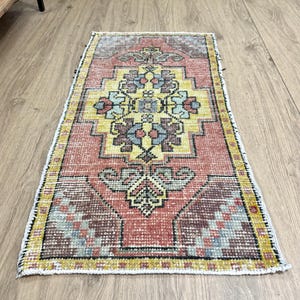 2x3 Small Vintage Rug, Pink Mat Rug, Doormat, Door Mat, Bath Mat, Turkish Rug, Welcome Mat, Wool, Entry Mat, Home Decor, Oushak Rug, 2x3 ft