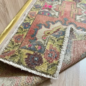 2x3 Pink Vintage Rug, Small Rug, Doormat, Door Mat, Bath Mat, Turkish Rug, Welcome Mat, Wool, Entry Mat, Home Decor, Oushak Rug, Tiny Rug