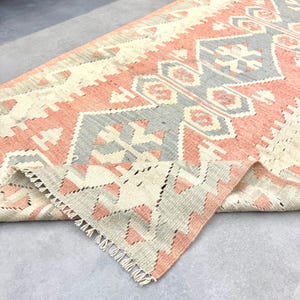 3x8 Vintage Pink Kilim Runner, Turkish Oushak Runner, Hallway Runner, Wool, Home Decor, Handwoven, Scandinavian Rug, Pink Kilim Rug