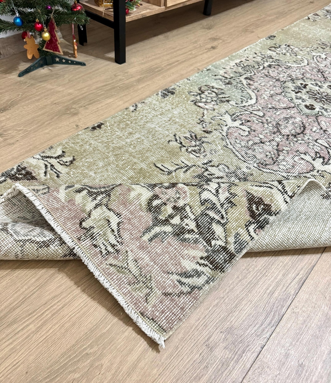3x9 Vintage Green Runner, Turkish Rug Runner, Oushak Rug, Kitchen Rug ...