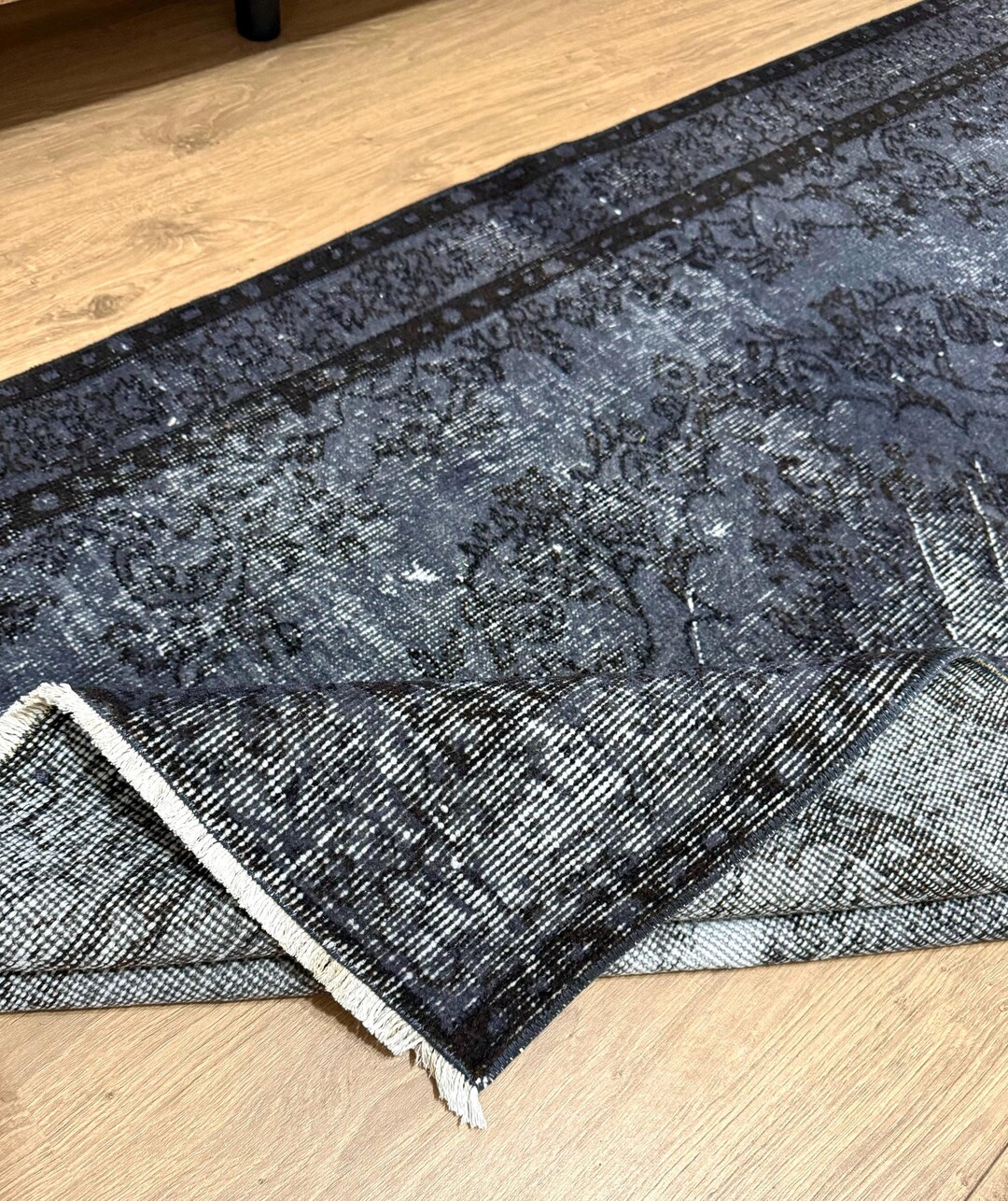 4x6 Black & Blue Vintage Rug, Small Accent Rug, Throw Rug, Goth Rug ...