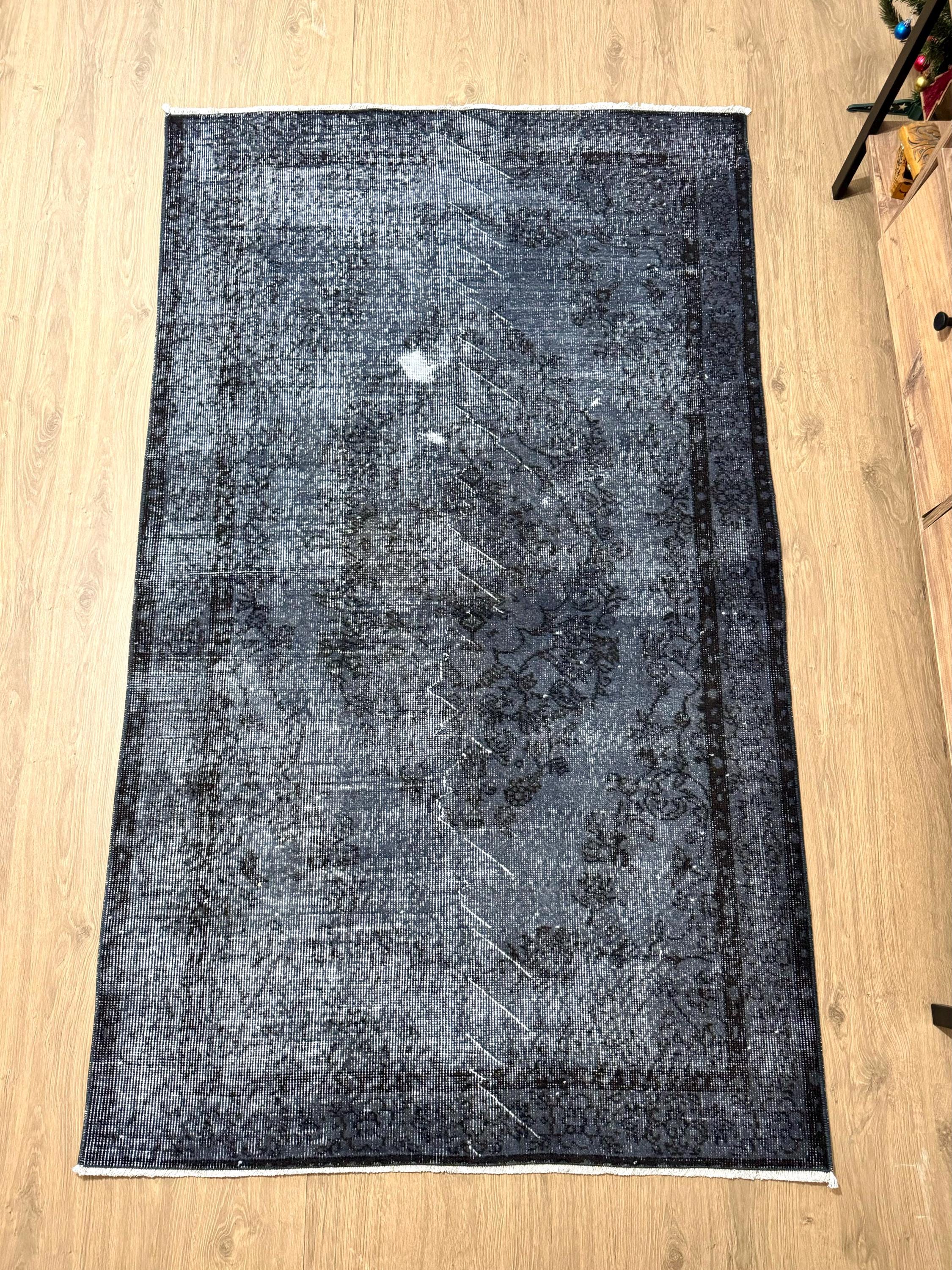 4x6 Black & Blue Vintage Rug, Small Accent Rug, Throw Rug, Goth Rug ...