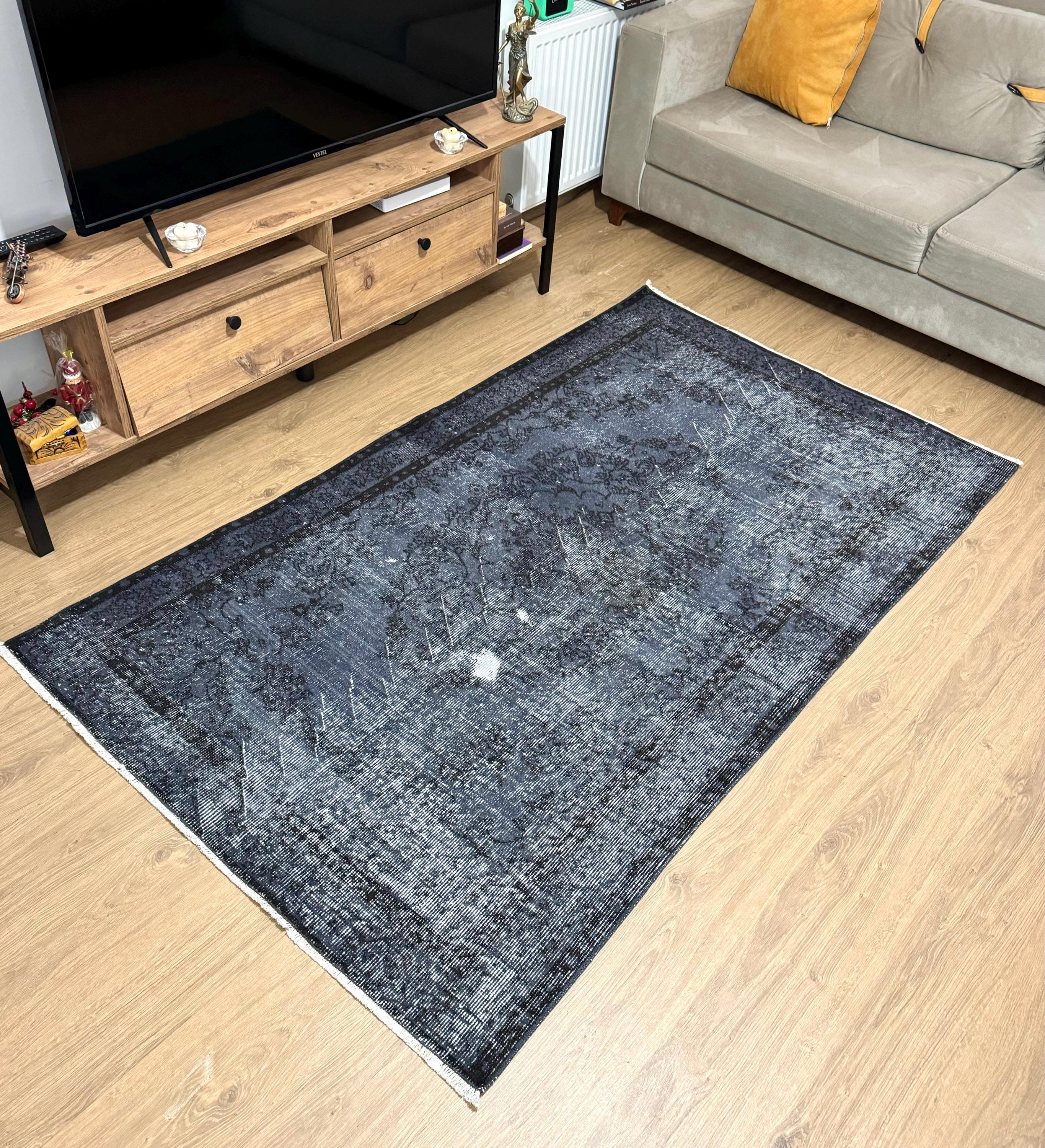 4x6 Black & Blue Vintage Rug, Small Accent Rug, Throw Rug, Goth Rug ...