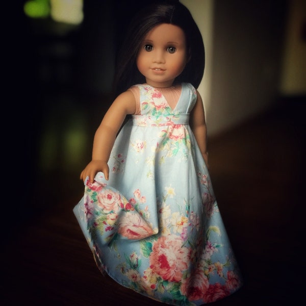 18" in Girl Doll Clothes - Strap Bralette Style Baby Doll Skater Gown Maxi Dress - Teal Aqua  Flower Girl