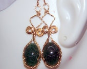 EGYPTIAN Scarab EARRINGS Green Adventurine Gemstone 14k Gold Filled custom setting