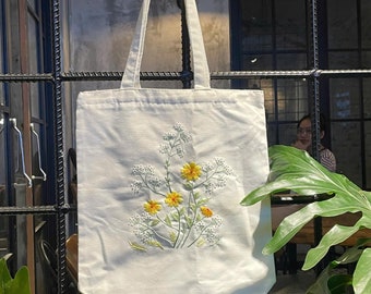 Embroidered Wildflower Tote Bag: Floral Cotton Canvas