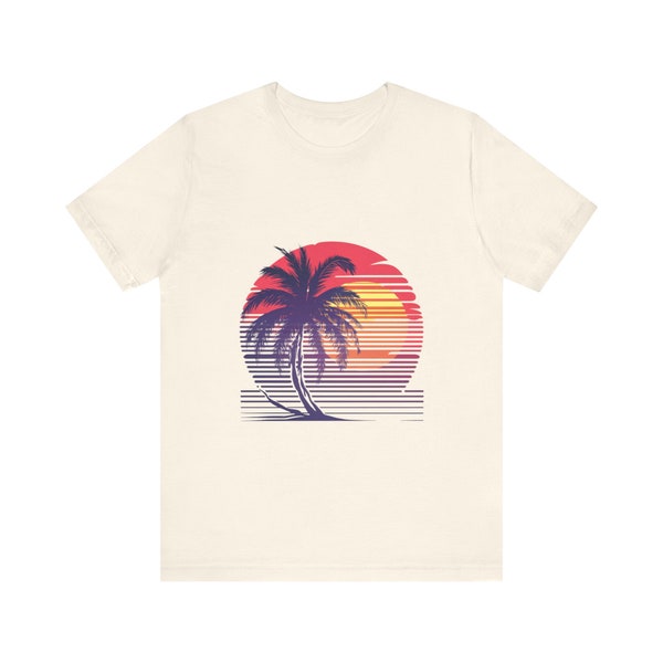 Vapowave synthwave nostalgic tshirt, retro vacation sunset beach palm tree shirt - Unisex Jersey Short Sleeve Tee