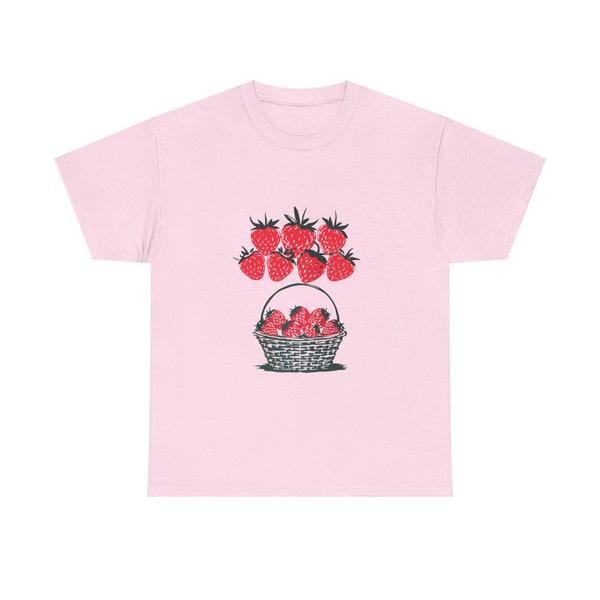 Strawberry Shirt, Screen Print T-Shirt, Strawberries Graphic Tee, Foodie Clothing Gift - Unisex Heavy Cotton Tee
