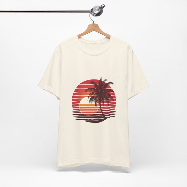 Vapowave synthwave nostalgic tshirt, retro vacation sunset beach palm tree shirt - Unisex Jersey Short Sleeve Tee