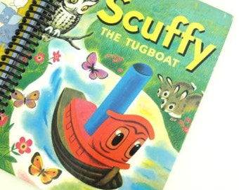 Golden Book: SCUFFY The Tugboat, Recycled Hardcover Book Journal/ Sketchbook/ Notebook