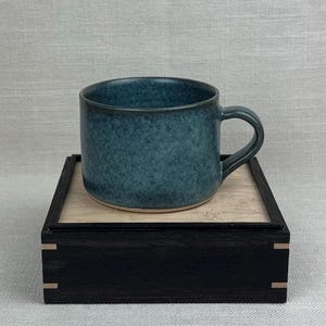Hand Thrown Stoneware Mug: Organic Dark Blue Glaze, Artisan Coffee Cup