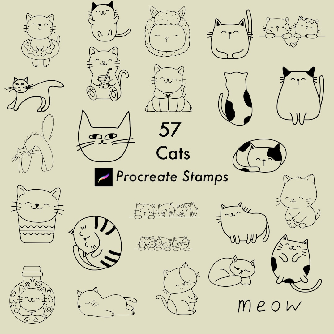 Cat Procreate Stamps | Procreate Brushes | Procreate Stamps | Tattoo ...