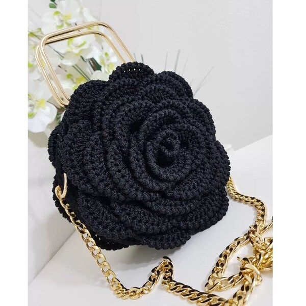 Luxury Handbag,Handmade Design Bags,Crochet Rose Purse,Rose Bag,Flower Bag,Evening Bag,Mini Pouch,Trendy Tote Bag, Rose Flower Bag