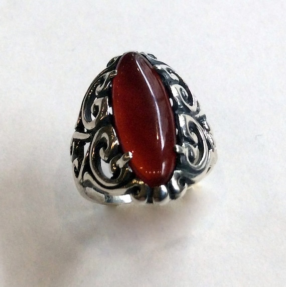 Sterling silver ring, Carnelian ring, oval gemstone ring, filigree ring, statement ring, oxidized silver ring - It's not a dream R2140