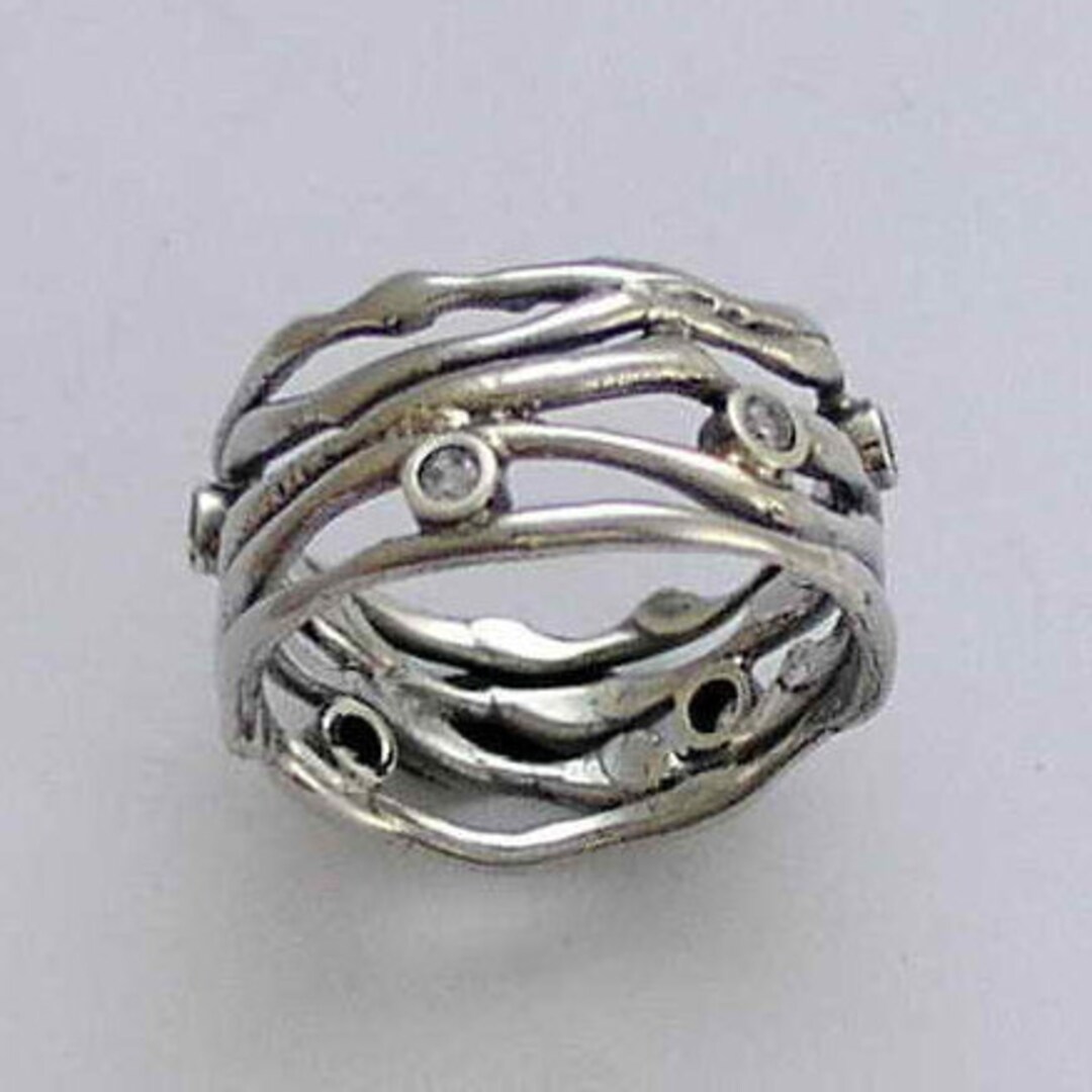 Sterling Silver Ring, Zircons Ring, Wedding Band, Engagement Ring