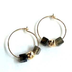 Dainty gold filled earrings, stone earrings, small hoop earrings, green earrings, labradorite earrings, hoop earrings - The two of us E8007