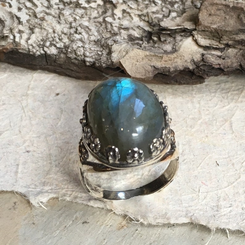 Labradorite Ring Silver Ring Gemstone ring green Stone | Etsy