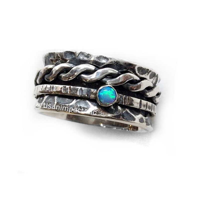 Engagement Wedding Bands, Alternative Silver Ring, Opal Ring, Gemstone ...