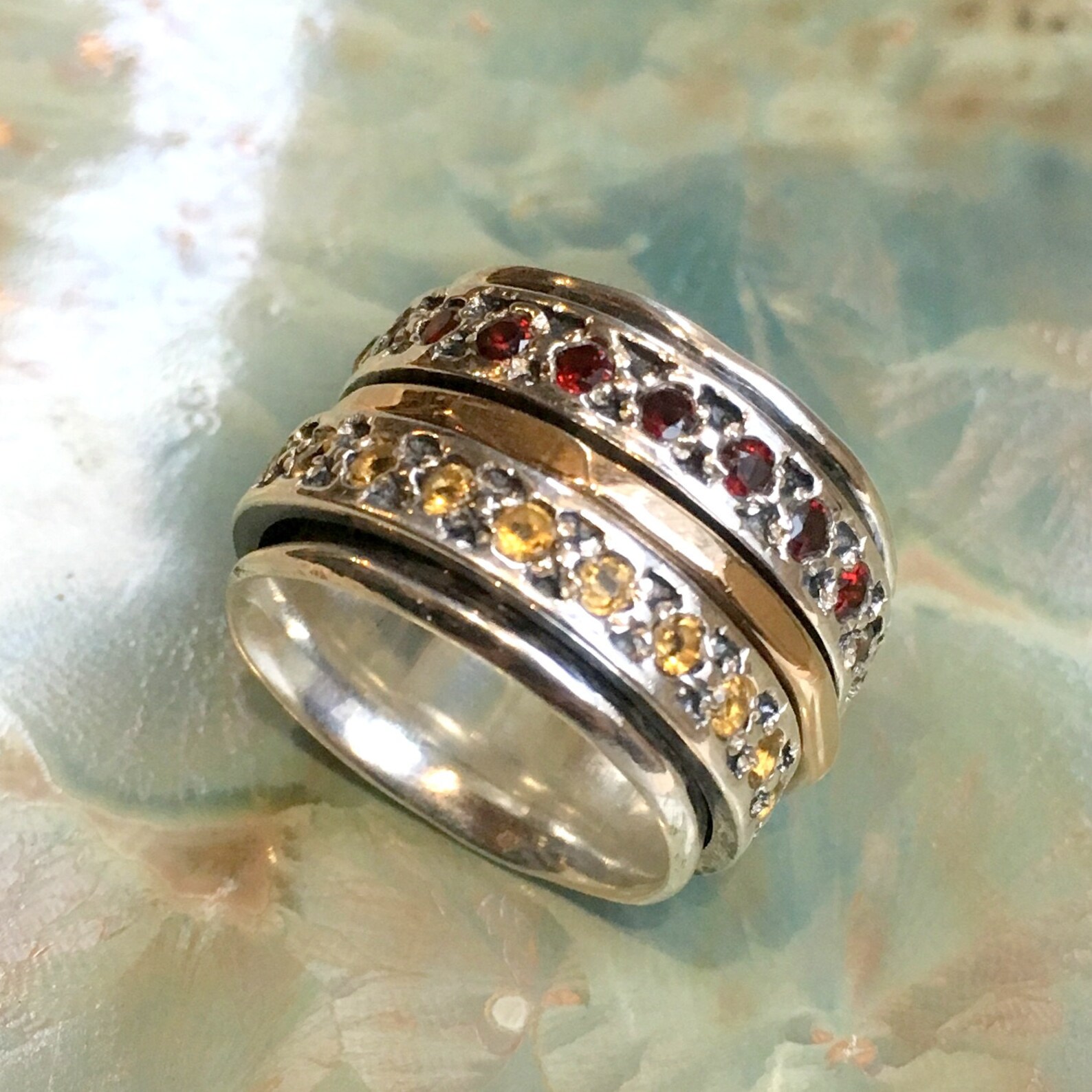 Mothers Ring Stone Spinners Ring Wide Silver Ring Family Etsy