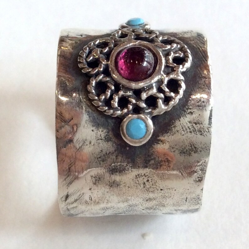 Sterling silver ring Just the two of us R2050 unique silver ring for her Gypsy ring garnet ring Boho ring turquoise ring flower ring