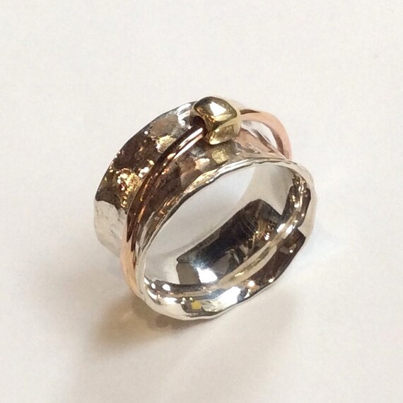 Wedding band, Gold silver band, meditation ring, spinner band, simple ring, hammered ring, engagement unisex ring - Waiting for him R2341