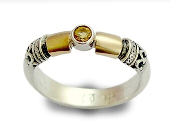 Yellow Topaz ring, citrine ring, November birthstone ring, Silver gold ring, engagement ring, filigree stack ring - Hopeless romantic R0151