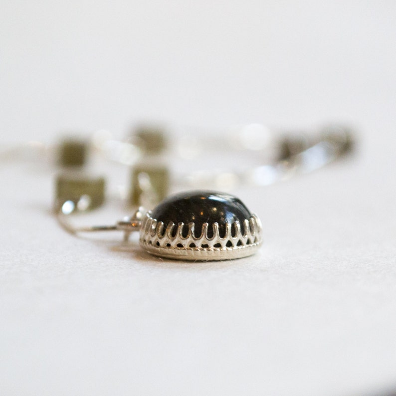 thumbnail image 2 of Handmade Labradorite Gemstone Pendant – Natural Black Stone, Silver Plated, 1.77" 2 of 5
