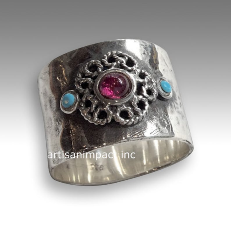 Sterling silver ring Just the two of us R2050 unique silver ring for her Gypsy ring garnet ring Boho ring turquoise ring flower ring