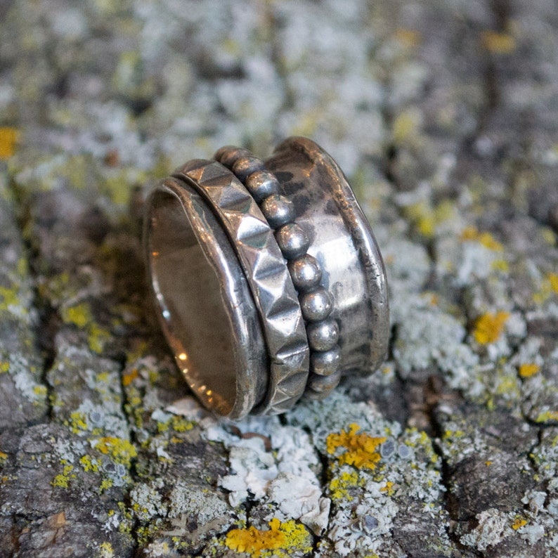 Mens Silver Ring, Stacking Rings, Spinner Ring, Wide Ring, Meditation ...