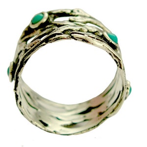 Turquoise ring, Silver Braided Band, sterling silver band, wide silver band, bohemian jewelry, multistone band, unique Spice girl. R1378 image 4