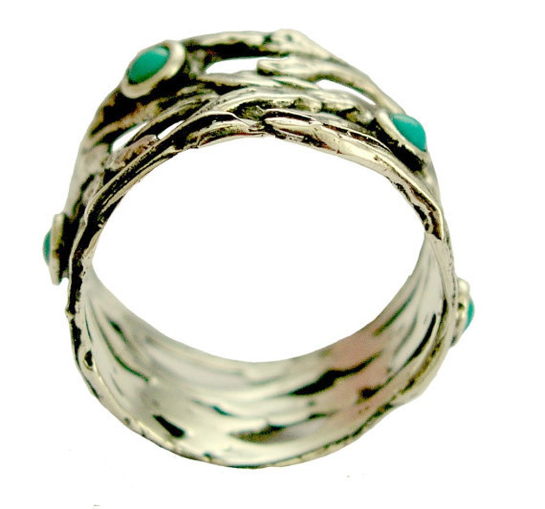 Turquoise ring, Silver Braided Band, sterling silver band, wide silver band, bohemian jewelry, multistone band, unique Spice girl. R1378 image 4