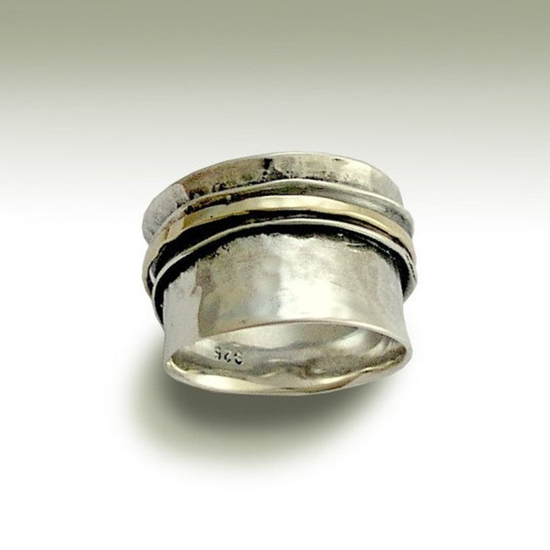 Ring Spinner Silver gold ring wedding band unisex band meditation ring hammered band Stay on your mind R1026GB image 7