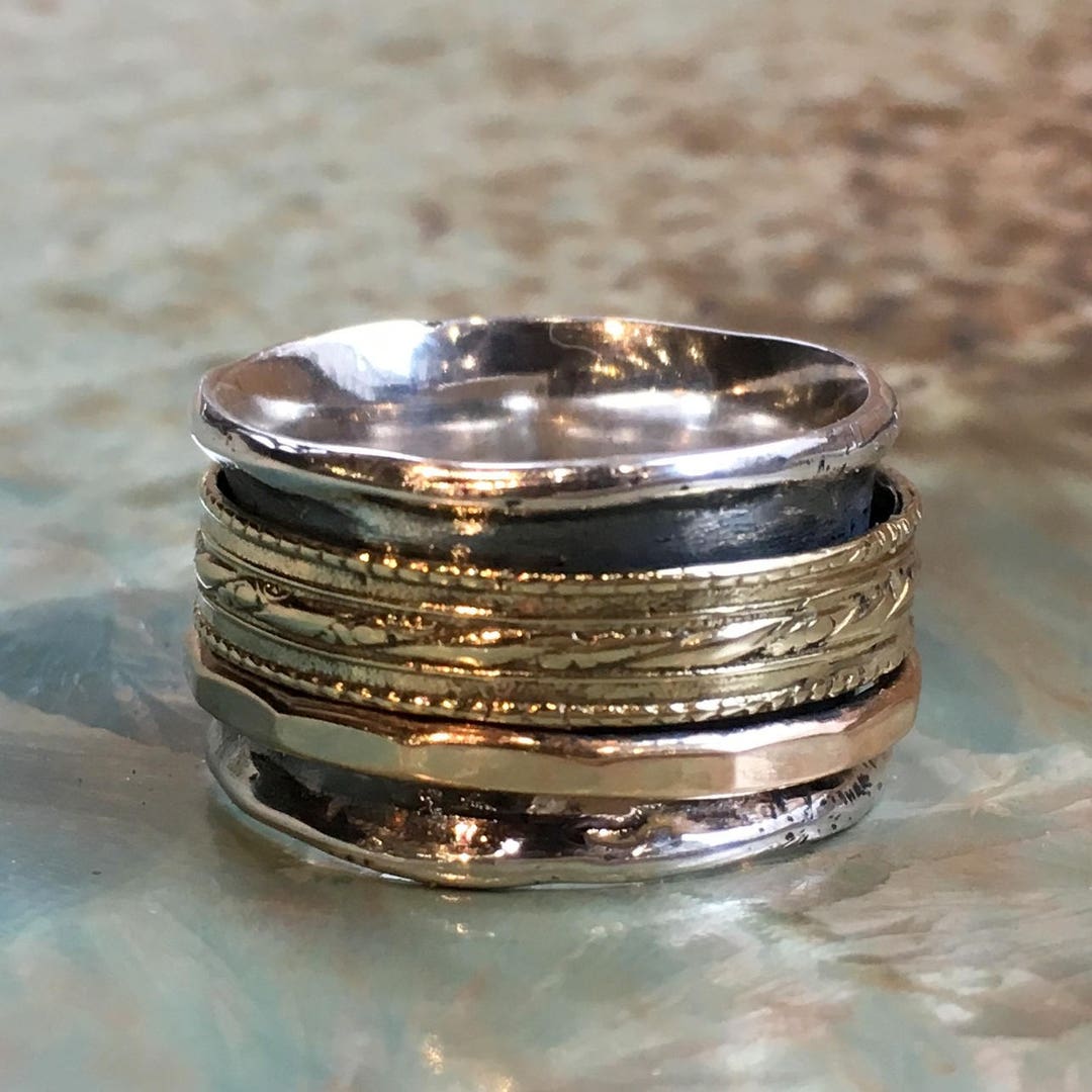 Stacking Spinner Ring, Meditation Ring, Silver Gold Band, Silver ...