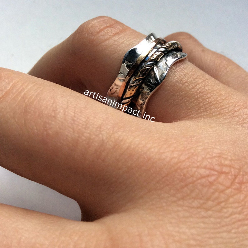 vine band wave band wedding band Silver wedding band botanical statement ring Crossing ways R2092 two tones band silver gold ring