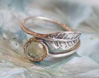 Citrine ring • Nature inspired ring • Nature ring • Leaf ring by Impact Galerie • Silver botanical ring - Gone with the wind • R2062-5
