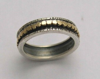 Spinner ring, Two Tones band, Spinner Band, silver gold ring, oxidised ring, gold spinner ring, thin ring, unisex band - Happiness R1356