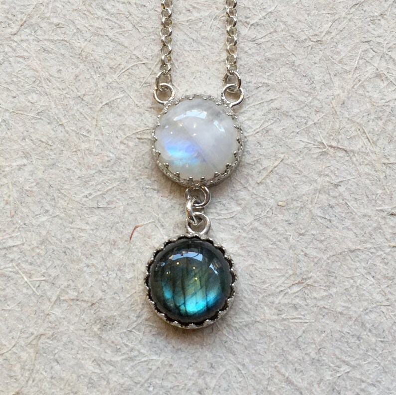 Gemstones pendant, labradorite pendant, moonstone necklace, crown necklace, bohemian silver necklace, gemstone necklace Angels N2031 image 4