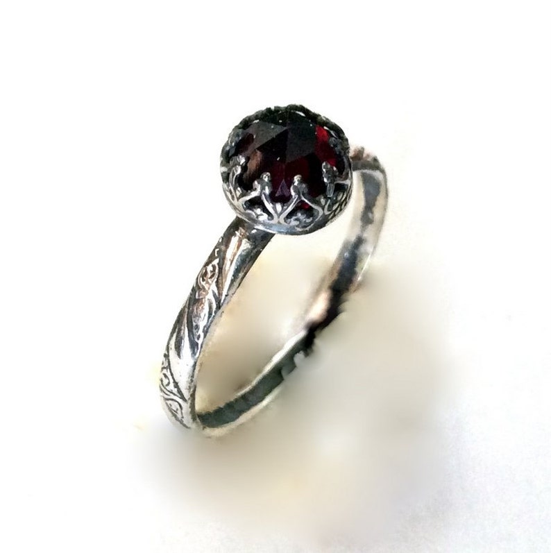 Red Garnet ring, Silver engagement ring for her, gemstone ring, thin engagement ring, stone ring, January birthstone Simple Dream R2148-1 image 2