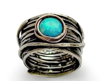 Opal Gemstone ring • Graduation gift • Silver Rose Gold Ring • Wire wrap band • Opal jewelry • Mother gift - Imagine life in peace 2 R1505G