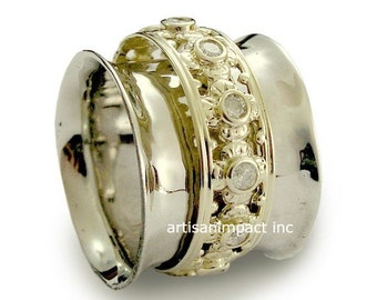 Diamond eternity ring, Solid white gold band, Gold wedding band, eternity ring, spinning ring, multistone boho ring - New beginning RG1149XZ