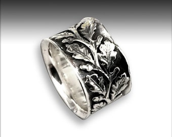 Vine ring, leaf band, Sterling silver ring, Leaf silver ring, wide silver band, leaves ring, oxidized ring, wedding band - Connected R2093S