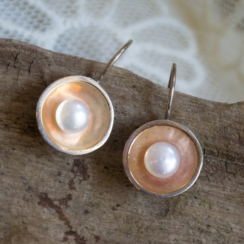 bridal earrings E2081G boho earrings elegant Serenity Pearl earrings Silver wedding earrings silver gold earrings two tone earrings