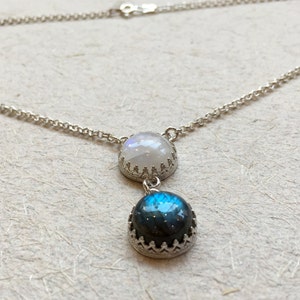 Gemstones pendant, labradorite pendant, moonstone necklace, crown necklace, bohemian silver necklace, gemstone necklace Angels N2031 image 3