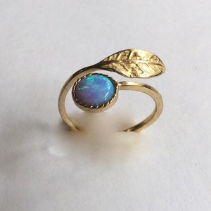 Botanical ring, opal ring, leaf ring, Golden brass ring, adjustable ring, gemstone ring, stacking dainty ring Gone with the wind RK2062-1 image 2