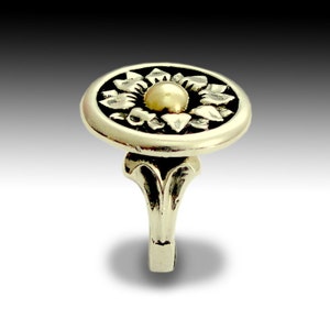Sunflower prosperity ring • Vintage style Silver gold ring • BFF Gift •  Floral statement ring • Wax Seal ring - Sunflower R0148