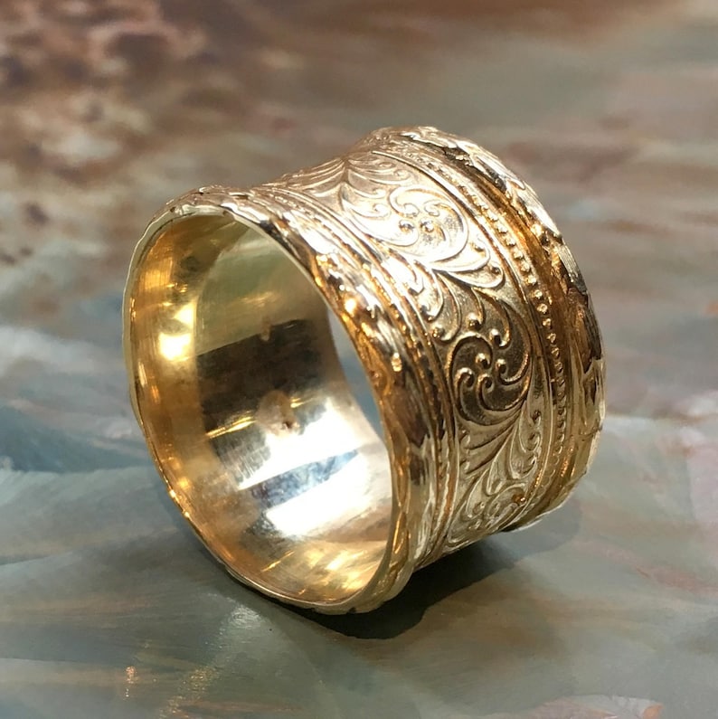 Golden brass band Wide ring Brass ring Unisex wedding band Etsy