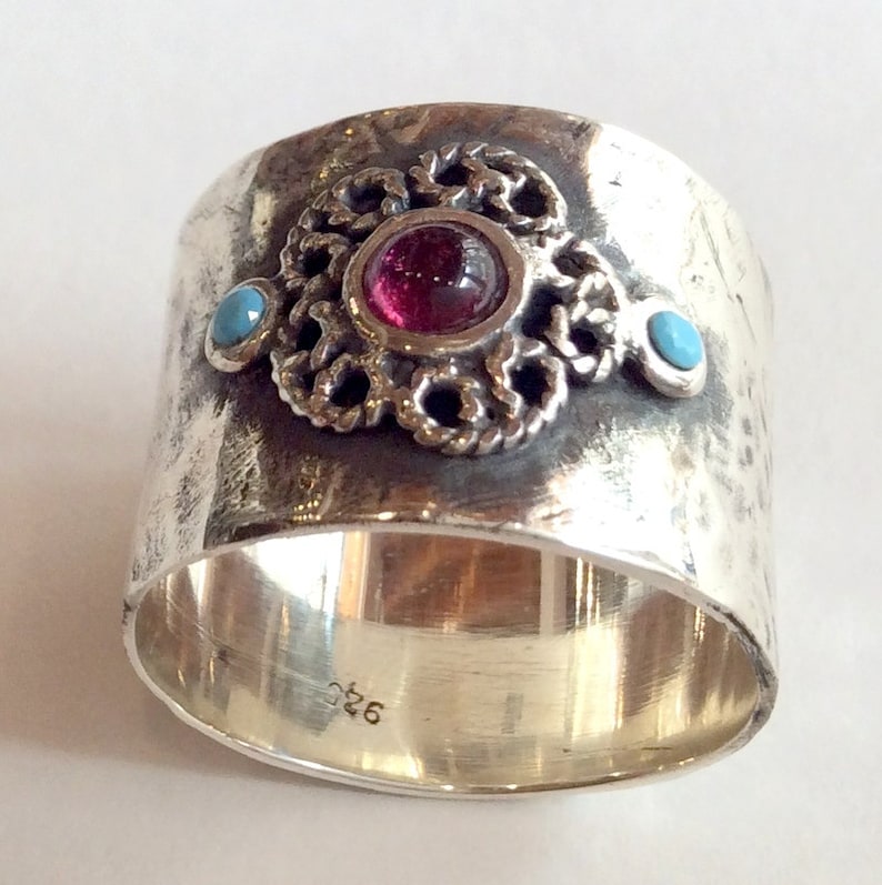 Sterling silver ring Just the two of us R2050 unique silver ring for her Gypsy ring garnet ring Boho ring turquoise ring flower ring