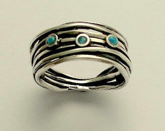 Anillo de plata esterlina, anillo de ópalos azules, anillo envuelto, anillo de piedras preciosas, plata banda, anillo de piedras preciosas de plata, anillo de madres - momentos especiales R1512